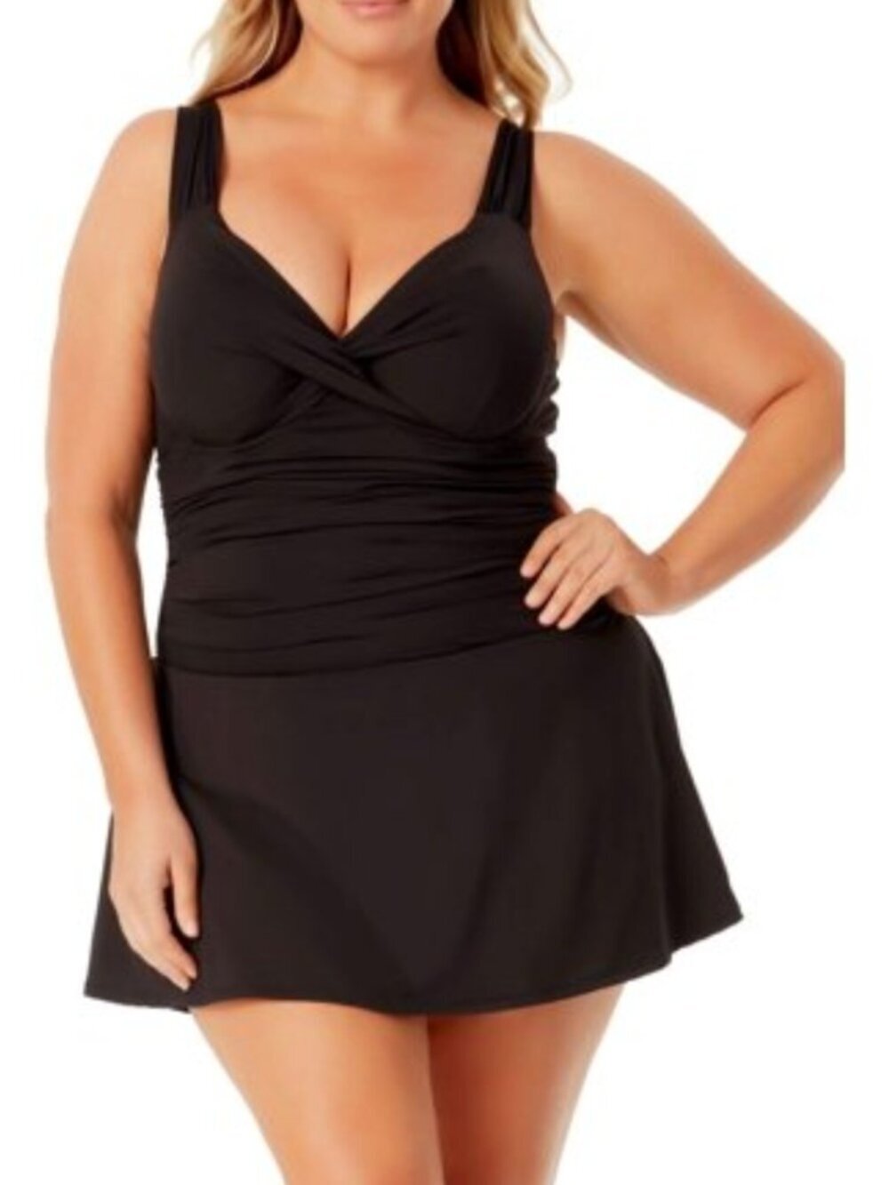 Anne Cole Womens Live in Color Twist OTS Tankini Swim Top Black Size 16W NWT